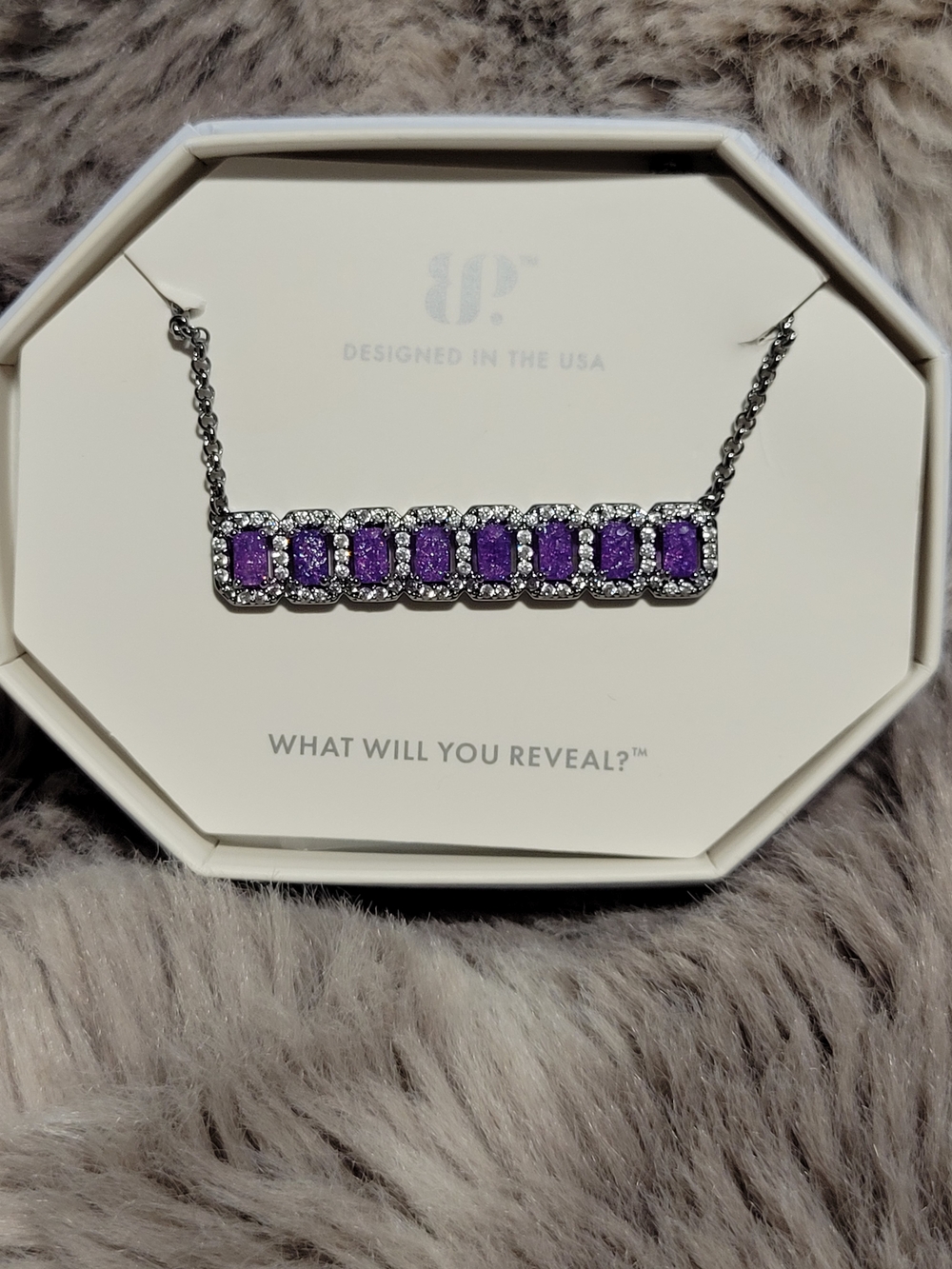 Sterling Bar Necklace with Purple Stones and Sparkling Accents